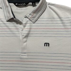 Travis Mathew Men's White Striped Polo Golf Shirt M